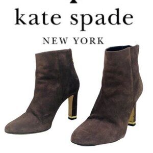 Kate Spade New York Womens Akane Suede Ankle Boots Size 6.5B Brown W/ Gold Heel
